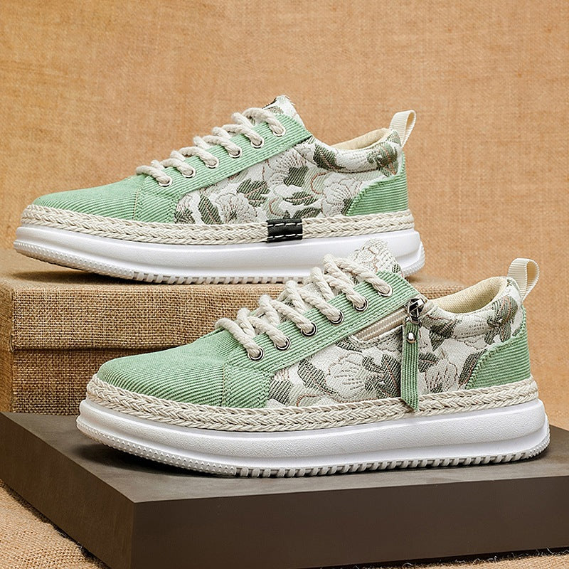Women's embroidered espadrille platform sneakers with floral jacquard, braided cord sole, and cushioned inner lining Mune Fashion