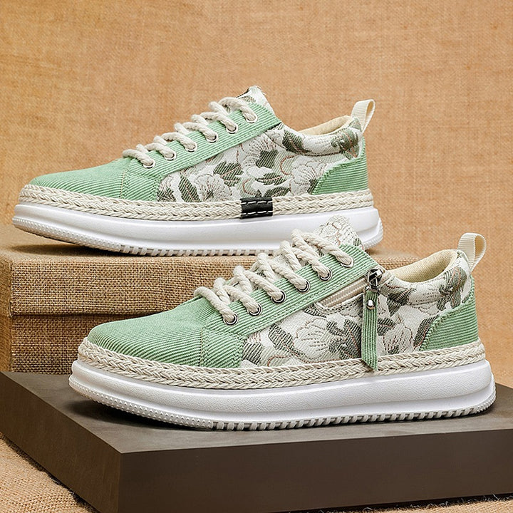 Women's embroidered espadrille platform sneakers with floral jacquard, braided cord sole, and cushioned inner lining Mune Fashion