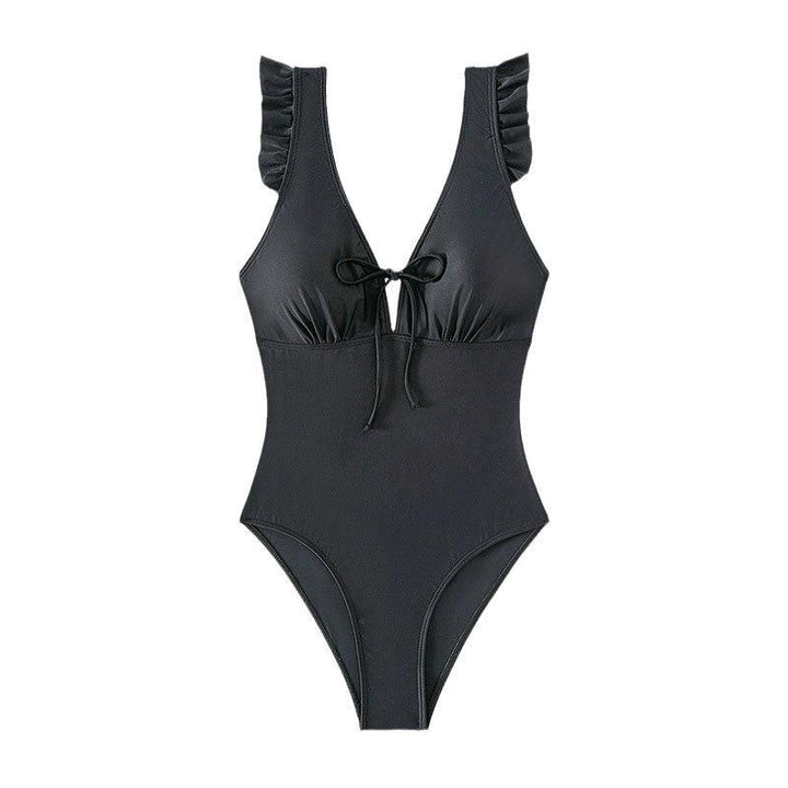 Women’s One-Piece Swimsuit with Elegant Ruffles and Deep V-Neck Mune Fashion