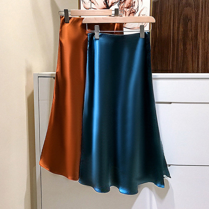 Ladies Elegant Satin Skirt with Asymmetric Slit Mune Fashion