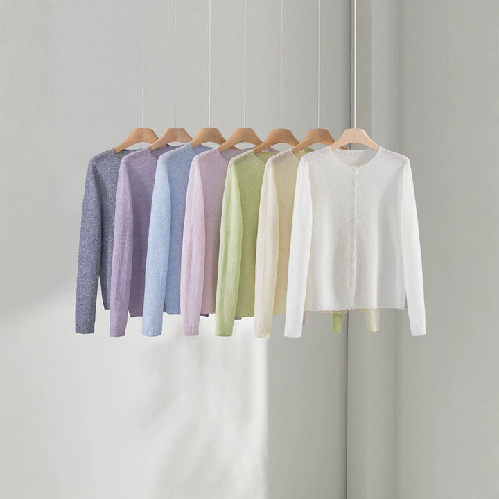 Women's fine knit cardigan with round neckline and continuous button placket Mune Fashion