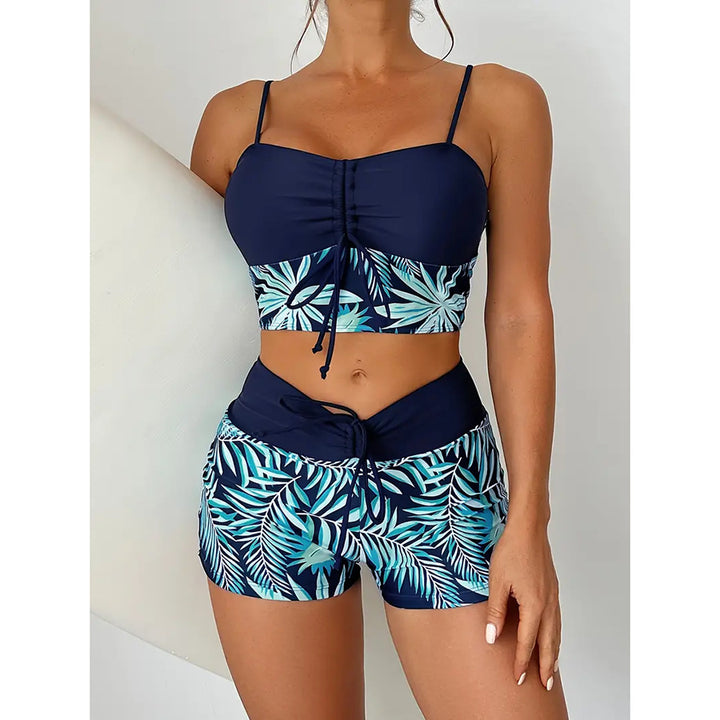 Women's Crop Top Bikini with Floral Design and Comfortable Shorts Mune Fashion