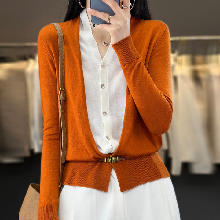 Women Lightweight Open Fine Knit Cardigan with Asymmetrical Pointed Hem and Tailored Silhouette Mune Fashion