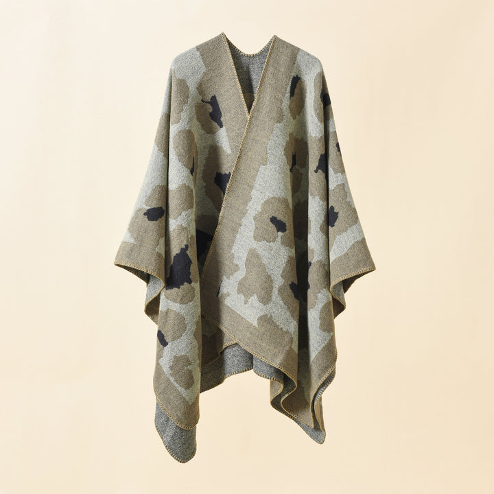 Women's Oversize Knit Ruana with Graphic Jacquard and Decorative Stitch Mune Fashion