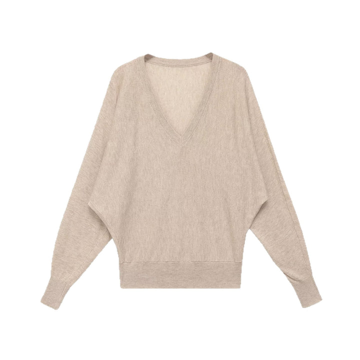 Ladies Oversized V-Neck Fine Knit Sweater with Batwing Sleeves Mune Fashion
