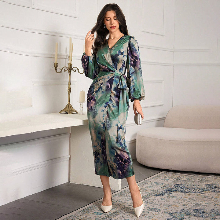 Women's Elegant Wrap Dress with Floral Accents Mune Fashion