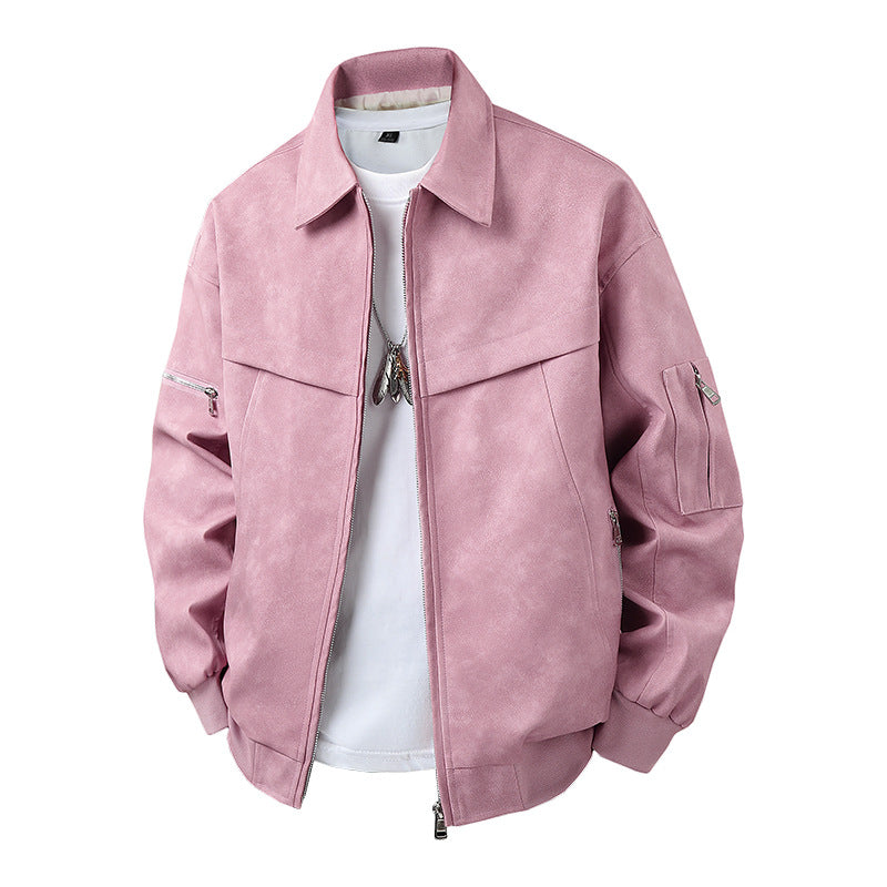 Men's Stylish Faux Leather Jacket with High Collar Mune Fashion