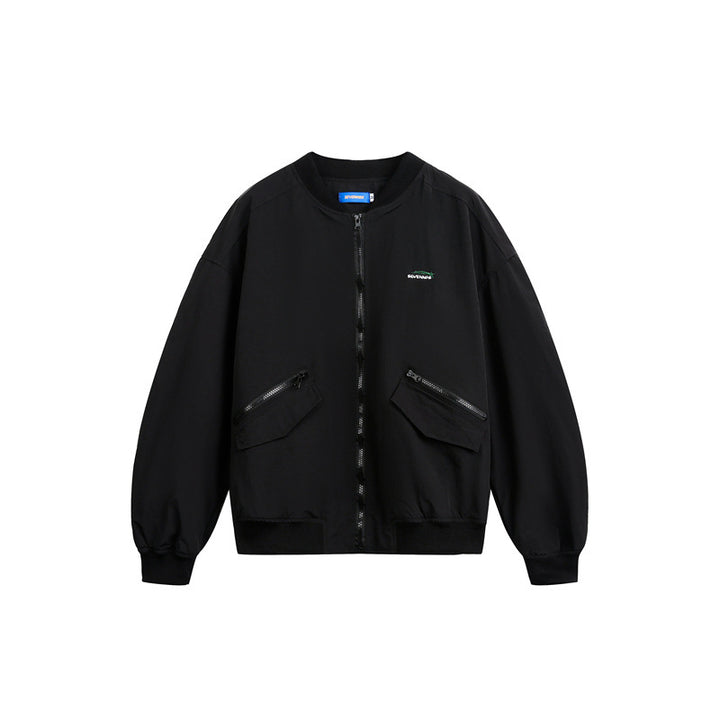 Unisex short cut lightweight nylon bomber jacket with utility pockets and ribbed hem Mune Fashion