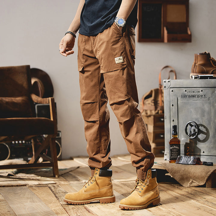 Men's Robust Canvas Field Joggers with Knee Inserts, Patch Utility Pockets, and Elastic Ankle Hem Mune Fashion