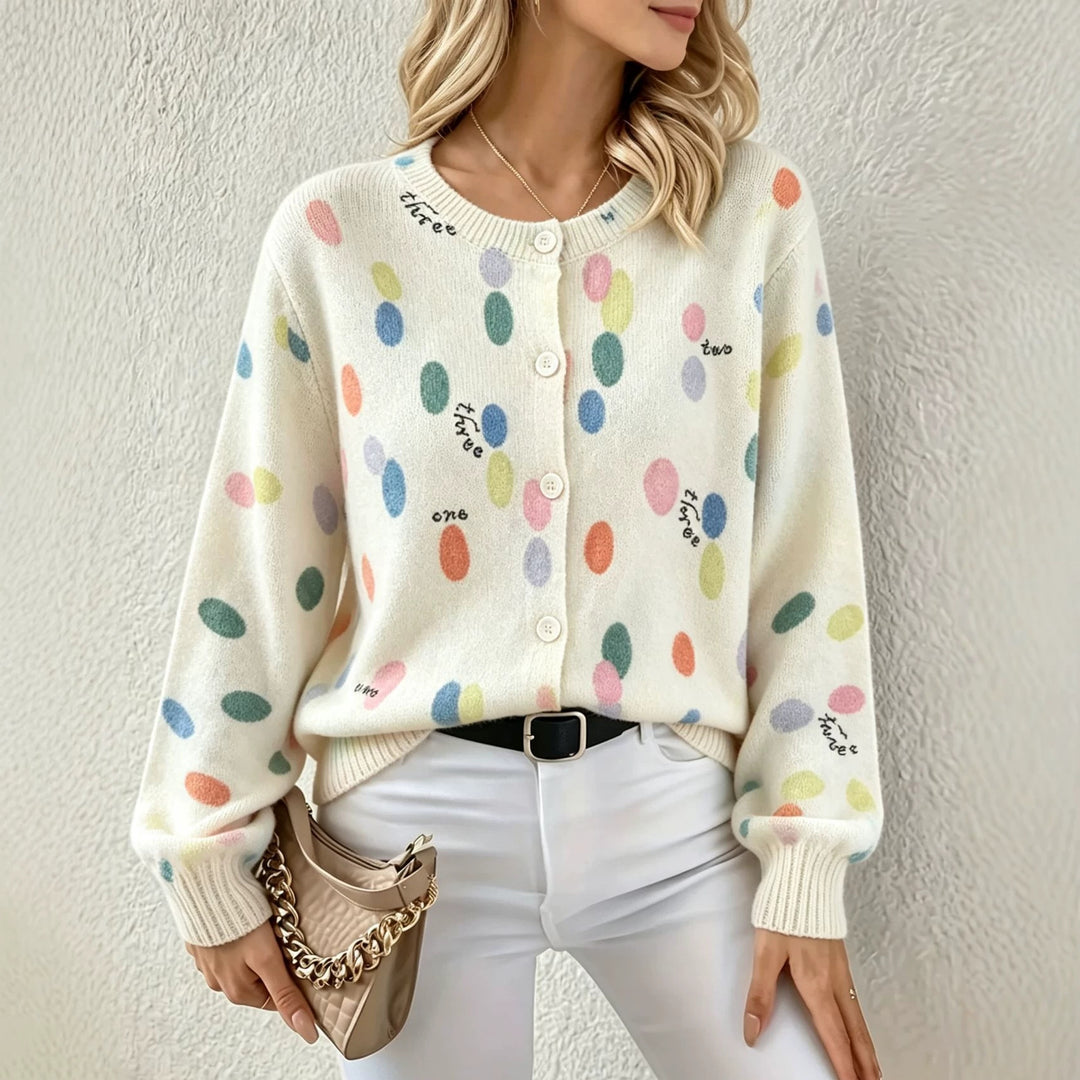 Women's Lightweight Jacquard Knit Cardigan with Leopard Print, Round Neck and Button Placket Mune Fashion