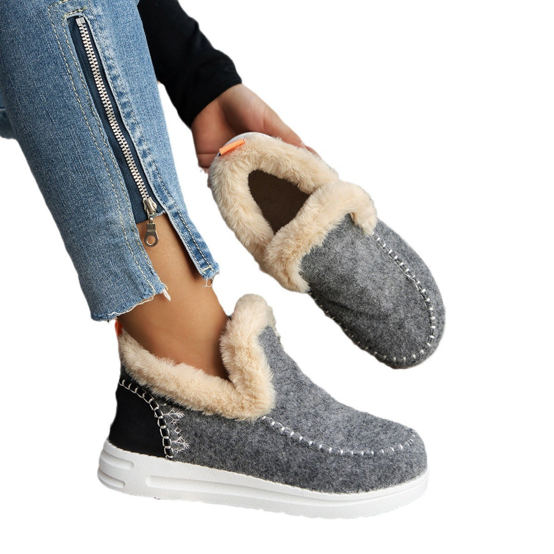 Women's Insulated Wool Felt Slipper Boots with Faux Fur Collar Mune Fashion