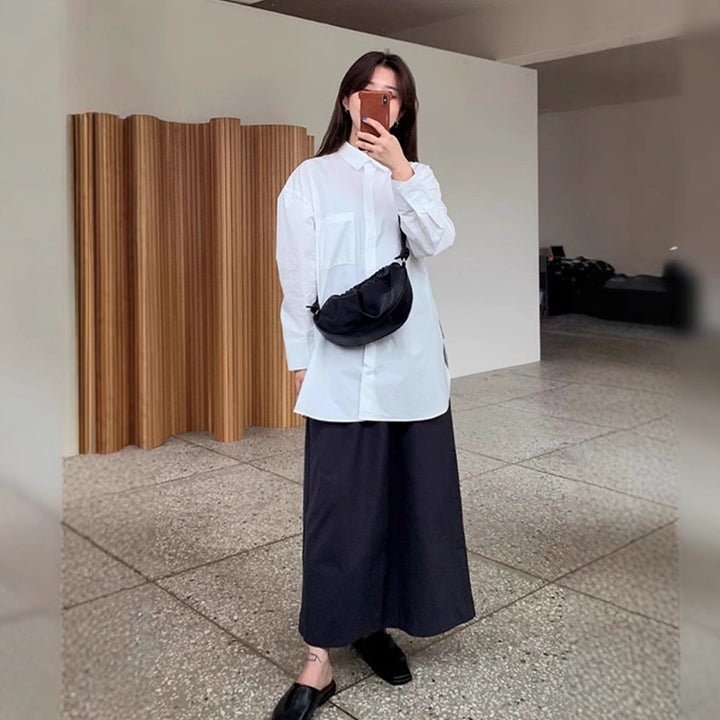 Women's Oversized Layered Blouse with Extended Back, Side Slits and Boxy Fit Mune Fashion
