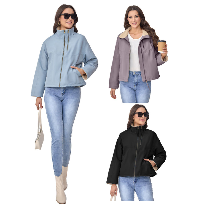 Women's lightweight padded transitional jacket with stand-up collar and teddy lining Mune Fashion