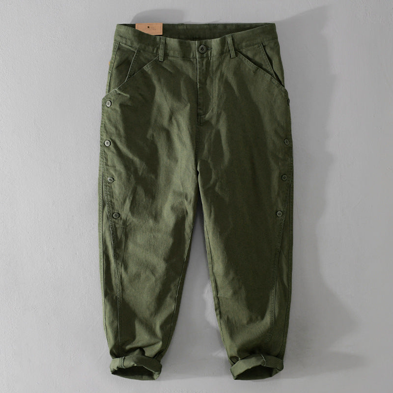 Men's casual tapered pants with side button placket and cuffs Mune Fashion