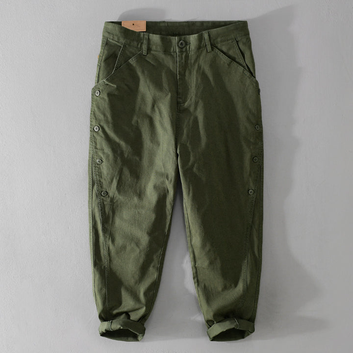 Men's casual tapered pants with side button placket and cuffs Mune Fashion
