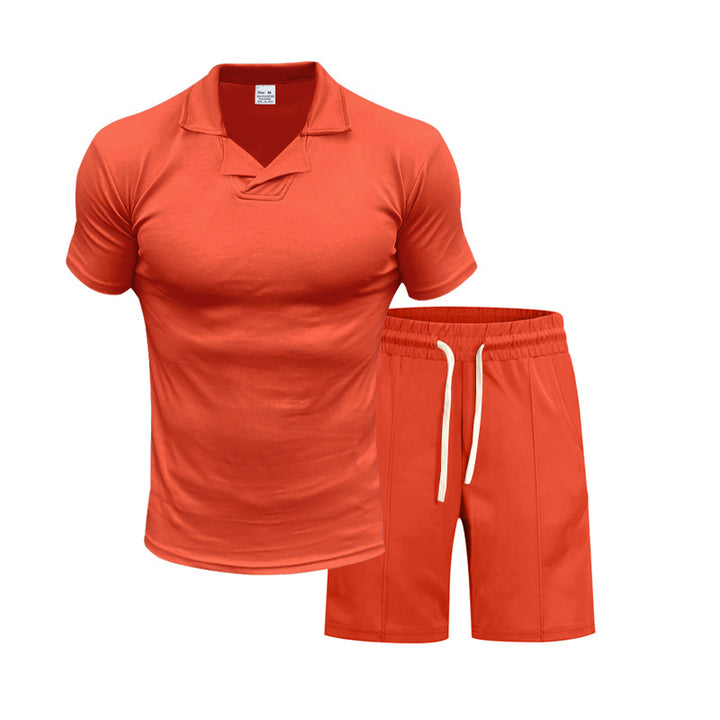 Men's short-sleeved polo lounge set with V-insert at the collar and drawstring bermuda Mune Fashion