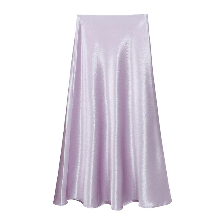 Women's flowing midi skirt in satin viscose with a smooth waistband, Mune Fashion