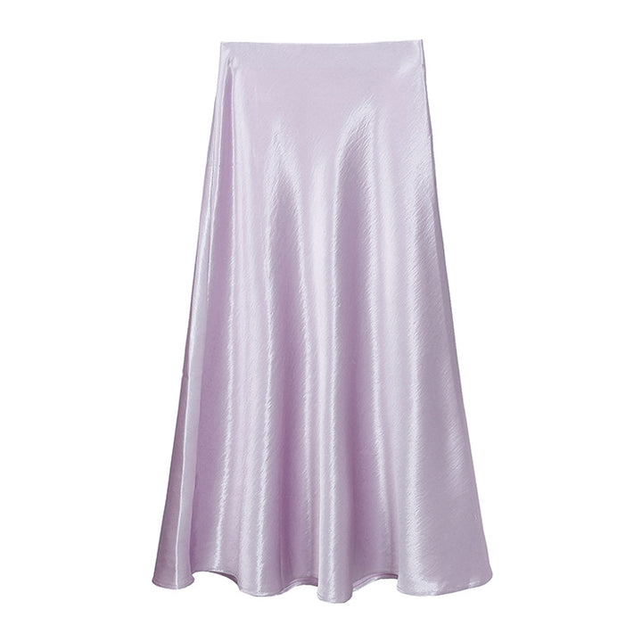 Women's flowing midi skirt in satin viscose with a smooth waistband, Mune Fashion