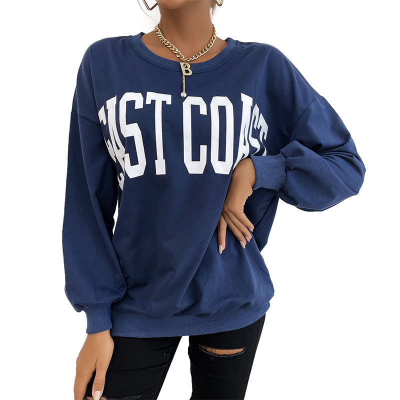 Women's Oversized Sweatshirt with College Print, Round Neckline and Ribbed Cuffs Mune Fashion