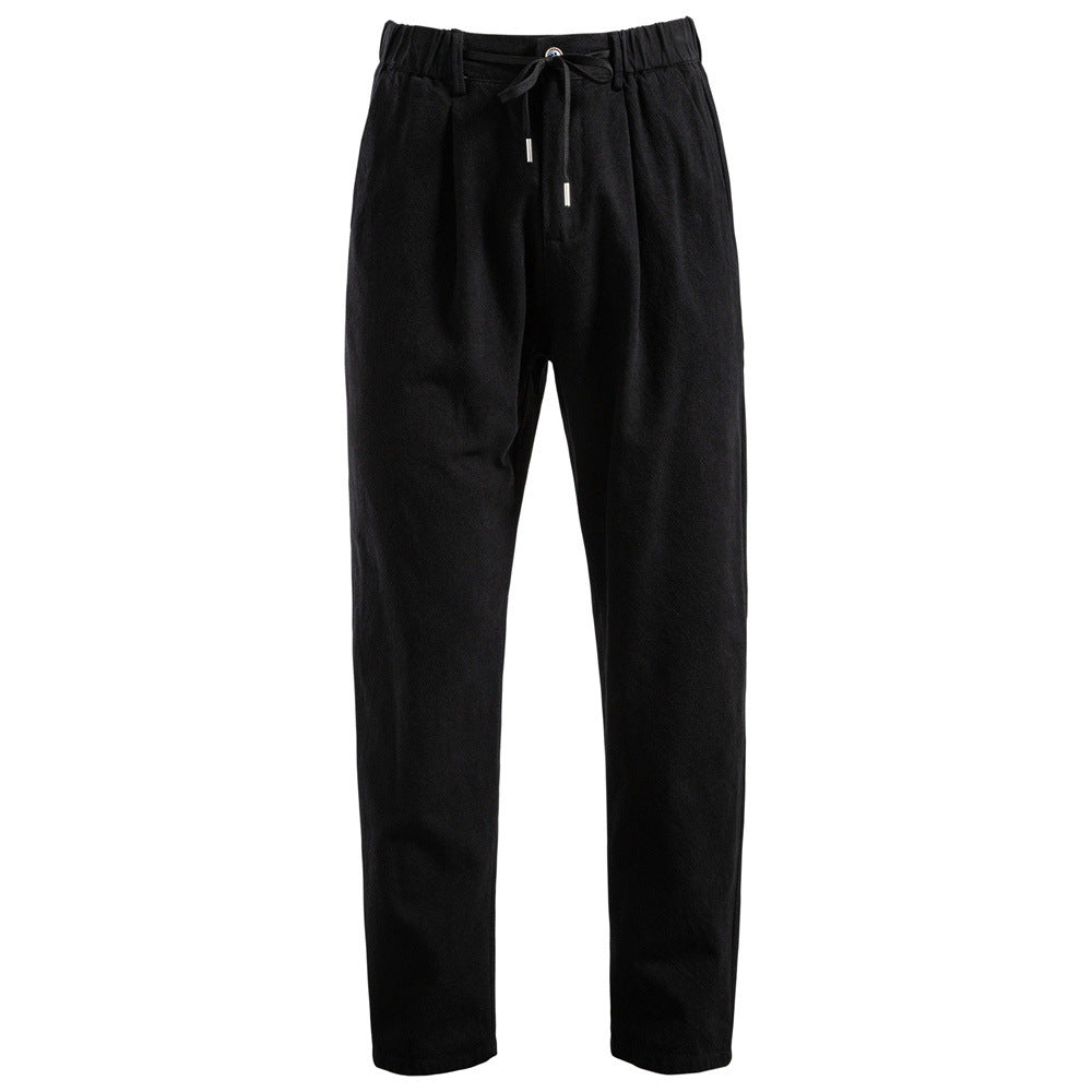 Men's casual pleated trousers with elastic drawstring waistband and tapered leg Mune Fashion