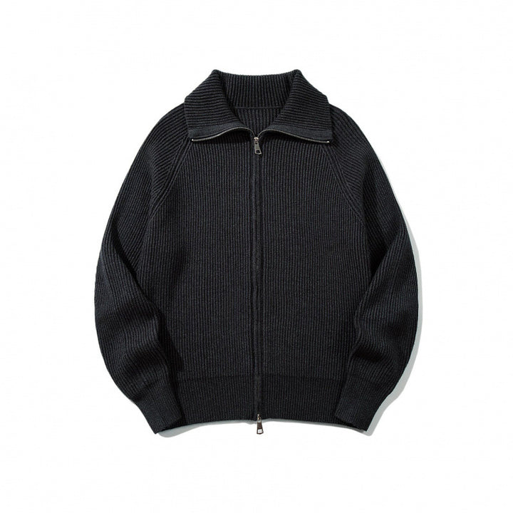 Unisex Ribbed Zip Cardigan with Stand-Up Collar, Raglan Sleeves and Two-Way Zipper Mune Fashion
