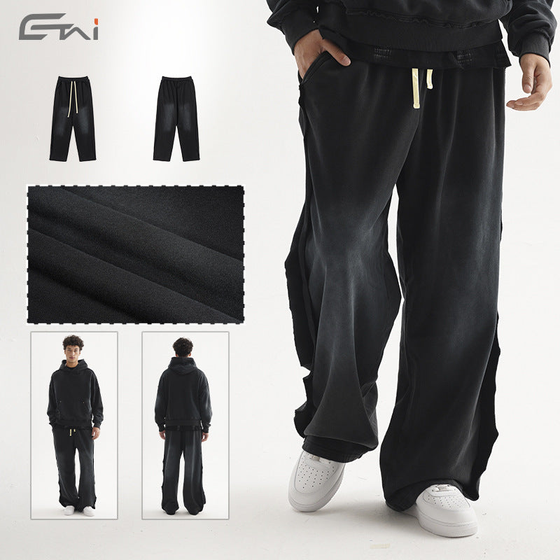 Men's Casual Sweatpants with High Waist, Elastic Drawstring, and Faded Knee Areas Mune Fashion
