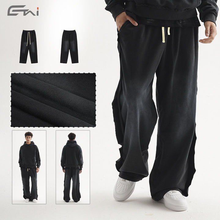 Men's Casual Sweatpants with High Waist, Elastic Drawstring, and Faded Knee Areas Mune Fashion