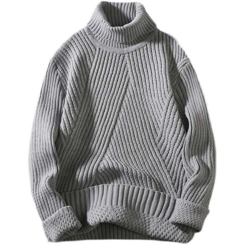 Men's structured turtleneck sweater with diagonal rib texture and slim fit Mune Fashion