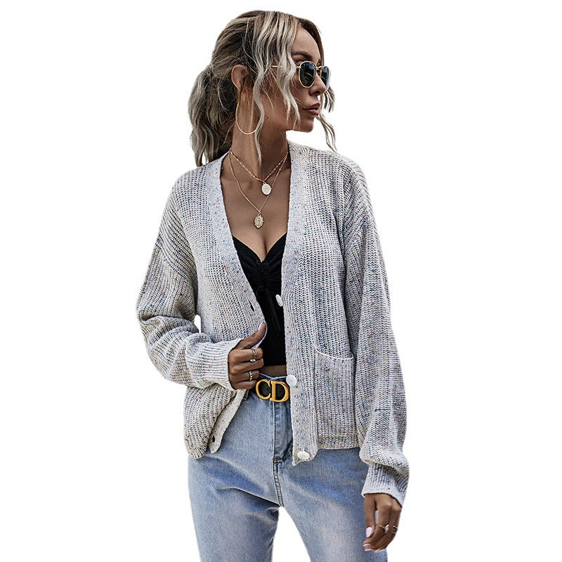 Women Casual Knit Cardigan with V-Neck, Button Placket and Pockets Mune Fashion