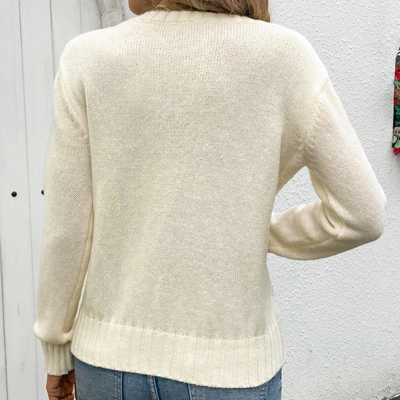 Ladies Fashionable Knitted Sweater with Floral Knit Pattern Mune Fashion