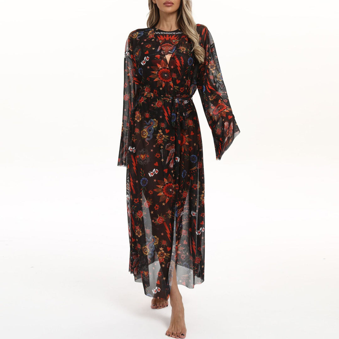 Women's Transparent Beach Kimono with Floral Patterns Mune Fashion