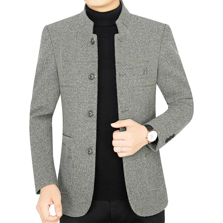 Men's Short Coat Blazer with Stand Collar and Decorative Stitching Mune Fashion