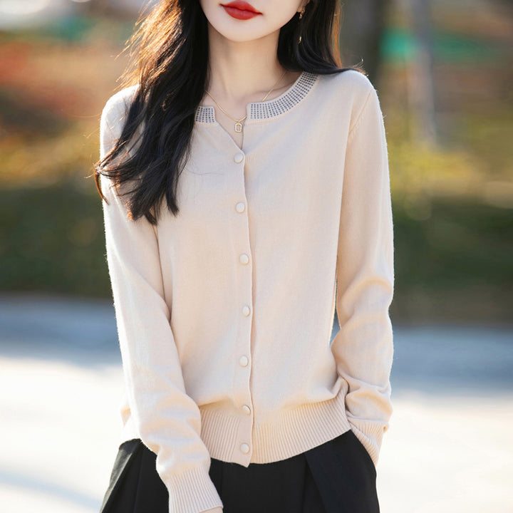 Women Short Cardigan made of ultra-fine cotton mix with sparkling crystal edge and tone-on-tone button placket Mune Fashion