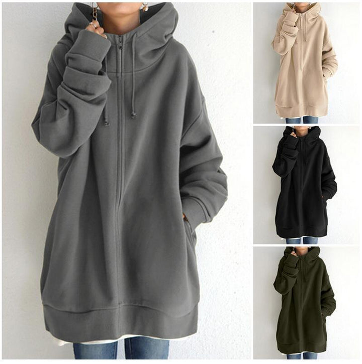 Women's oversized hooded long pullover with zipper and side pockets Mune Fashion