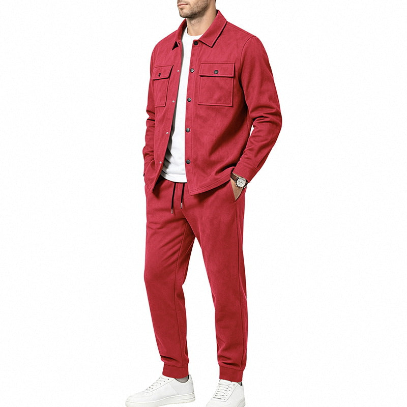 Men's velour lounge set with overshirt, patch breast pockets, and tapered jogging pants Mune Fashion