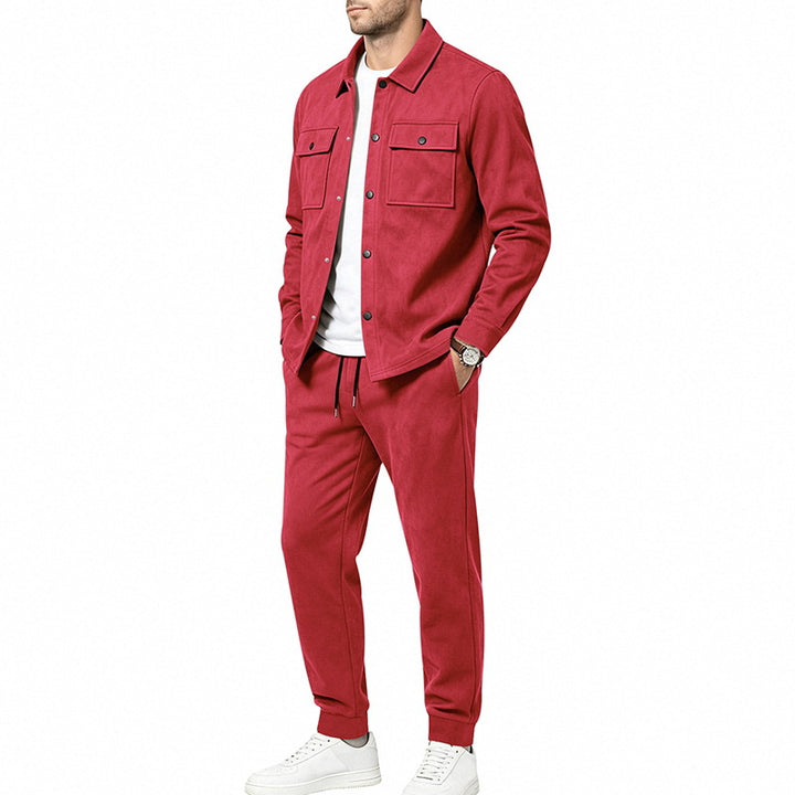 Men's velour lounge set with overshirt, patch breast pockets, and tapered jogging pants Mune Fashion