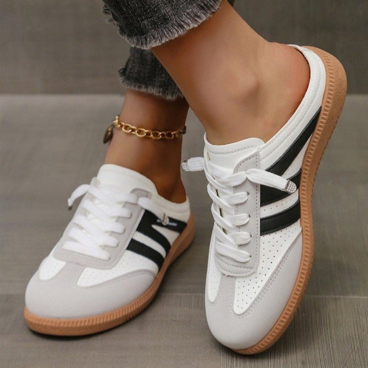 Damen Offene Sneaker‑Mules im Retro‑Tennisstil mit Gummisohle Mune Fashion