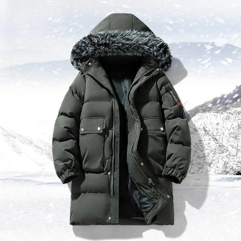 Men's longer quilted winter parka with hood and faux fur trim Mune Fashion