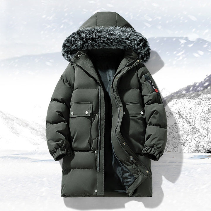 Men's longer quilted winter parka with hood and faux fur trim Mune Fashion