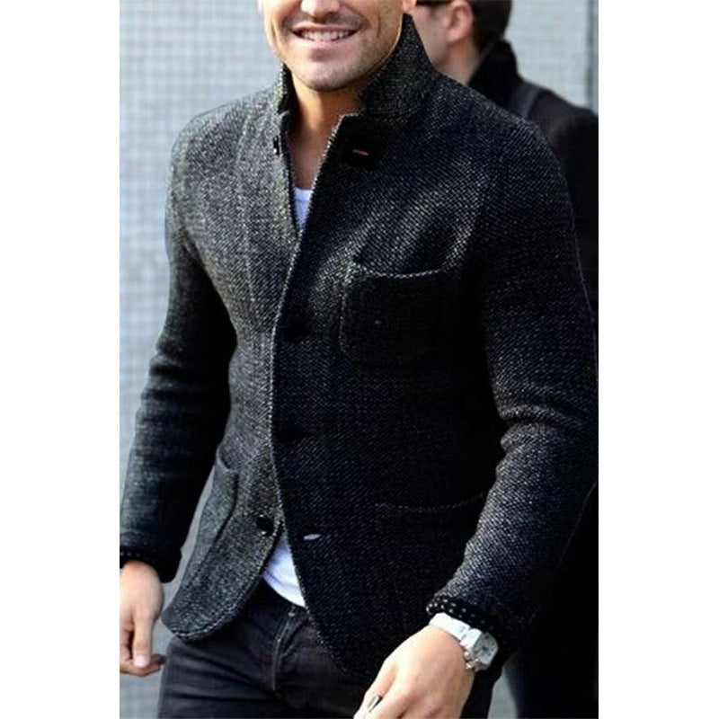 Men's knit blazer with stand-up collar and patch pockets Mune Fashion