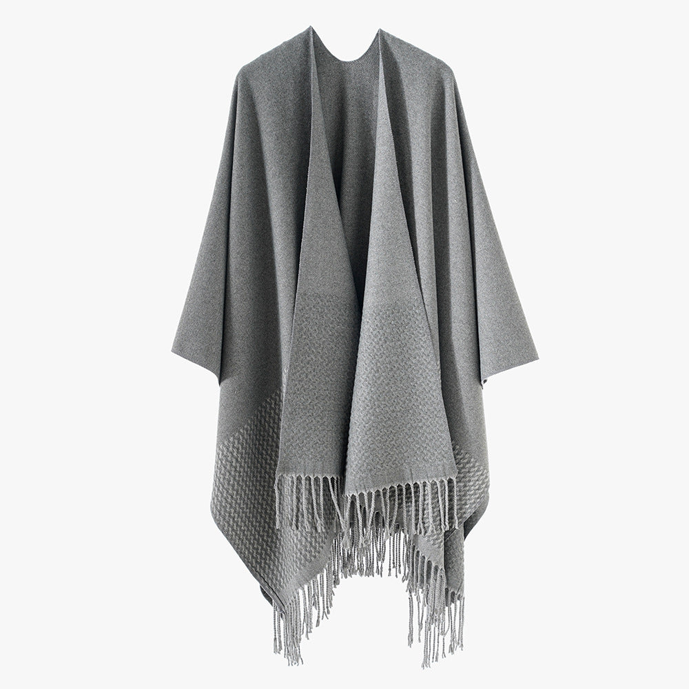 Women's Minimalist Rectangle Throw from Wool Blend with Fine Texture and Fringes Mune Fashion