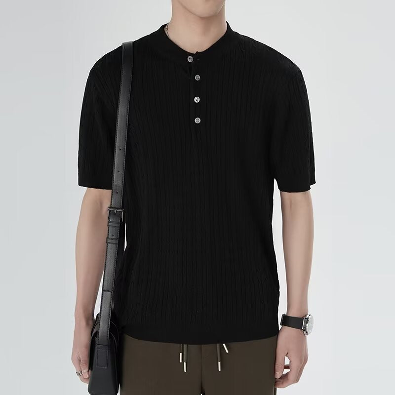 Men's Short Sleeve Knitted Shirt with Button Placket Mune Fashion