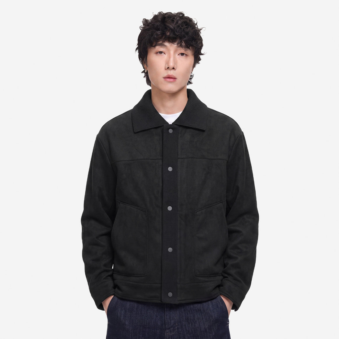 Men's overshirt jacket in suede look with ribbed collar and press stud placket Mune Fashion