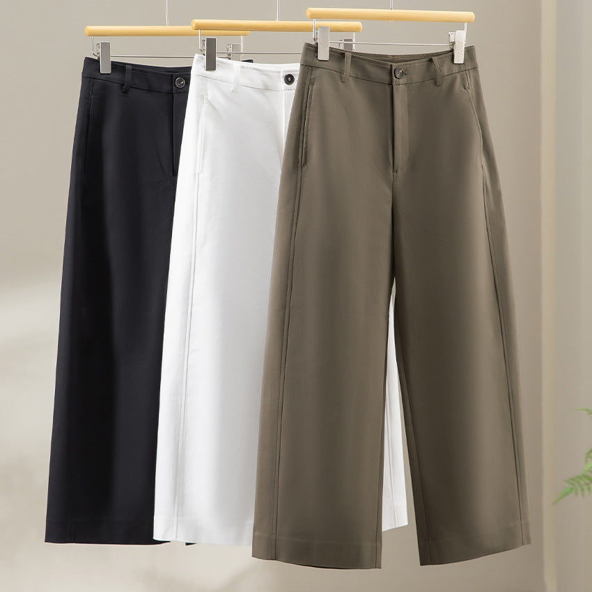 Women High-Waisted Wide Suit Trousers with Crease and Straight Leg Mune Fashion