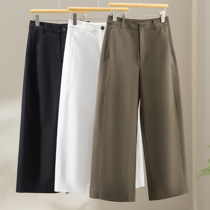 Women High-Waisted Wide Suit Trousers with Crease and Straight Leg Mune Fashion