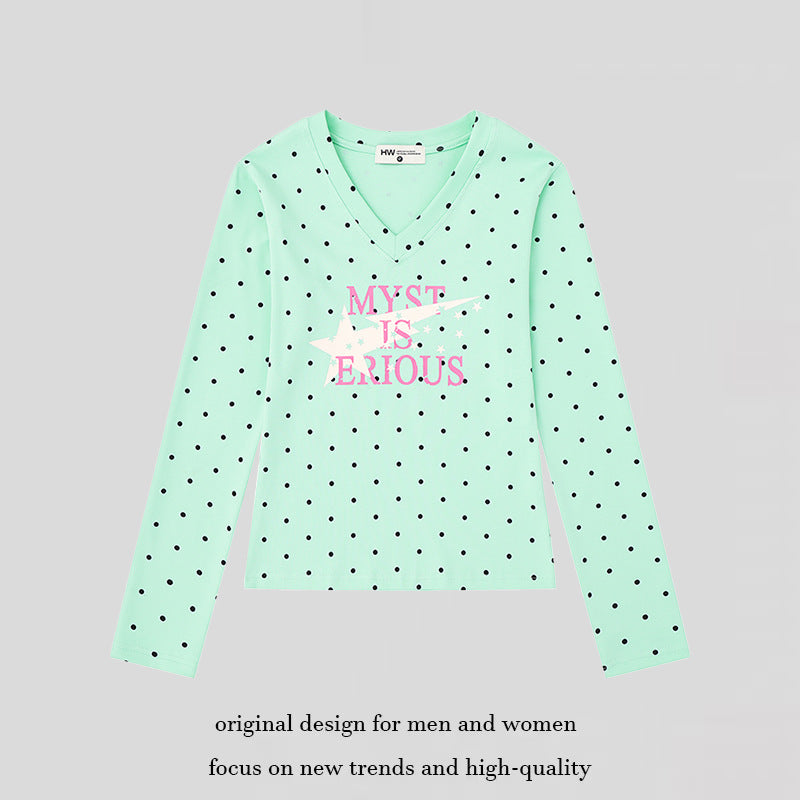 Women's long sleeve shirt made of cotton jersey with polka dot pattern and statement star print Mune Fashion