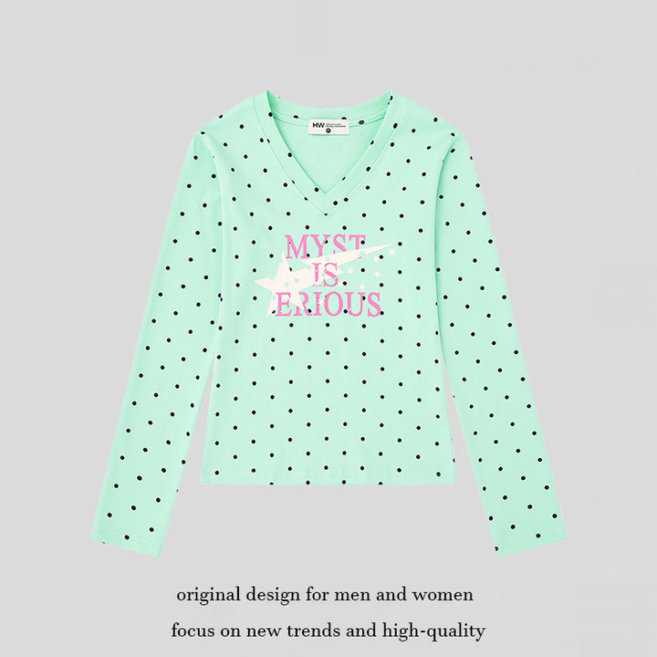 Women's long sleeve shirt made of cotton jersey with polka dot pattern and statement star print Mune Fashion