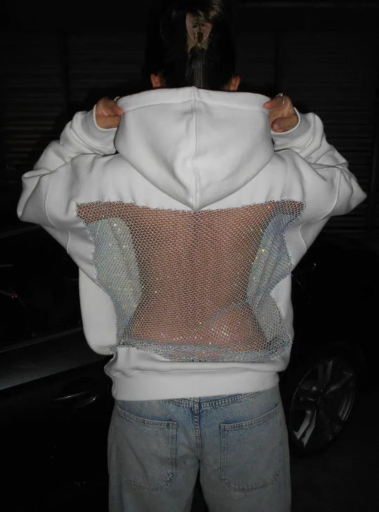 Women's hoodie with glittering mesh back application Mune Fashion