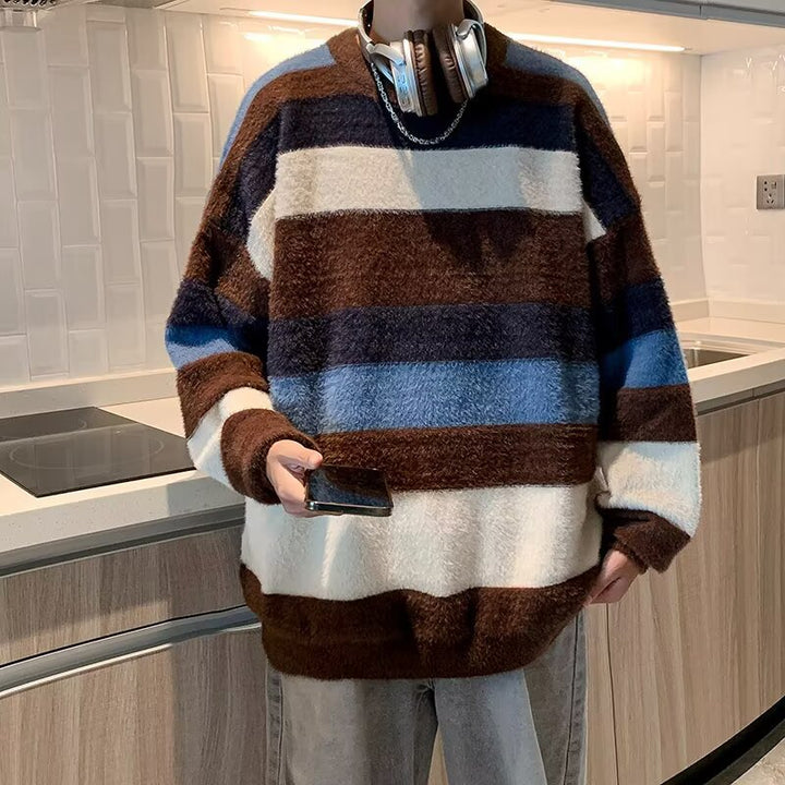 Unisex Soft Chunky Knit Sweater with Stripes Mune Fashion
