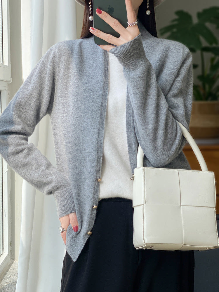 Ladies Open Fine Knit Cardigan in Mohair Look with Straight Hem and Narrow Cuffs Mune Fashion